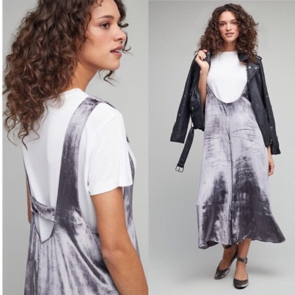 NWT New $148 Maeve Monique Velvet Silver Jumpsuit Size L